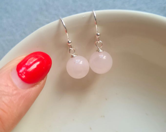 Rose Quartz earrings Sterling Silver or 14K Gold Fill small 6mm or 8mm pink Rose Quartz gemstone drop earrings January Birthstone jewellery
