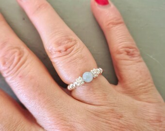 Aquamarine stretch ring Sterling Silveror Gold Fill tiny blue gemstone bead ring - March Birthstone jewellery gift for girl mum