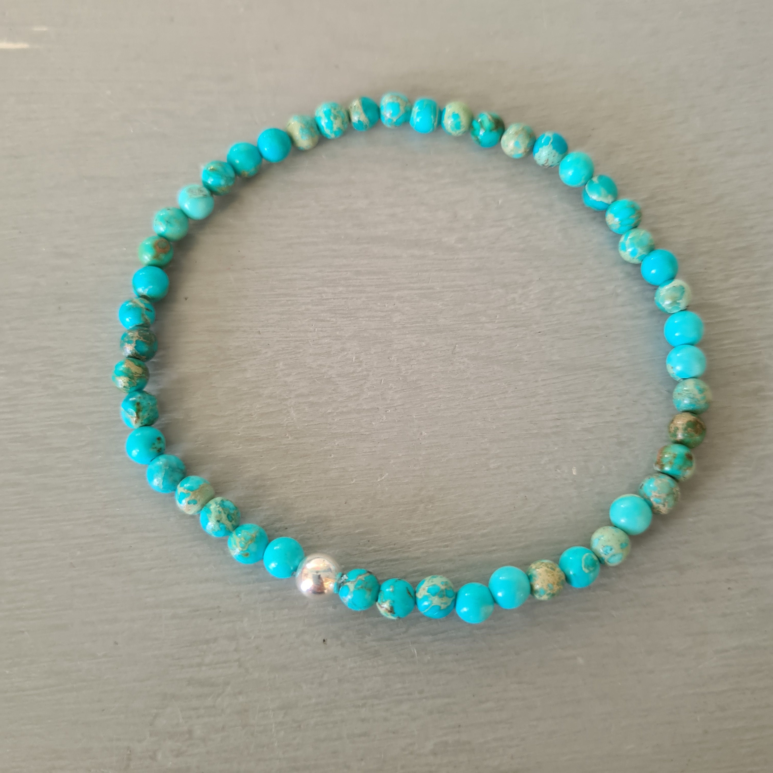 Turquoise Blue Jasper bracelet Sterling Silver or Gold Fill tiny