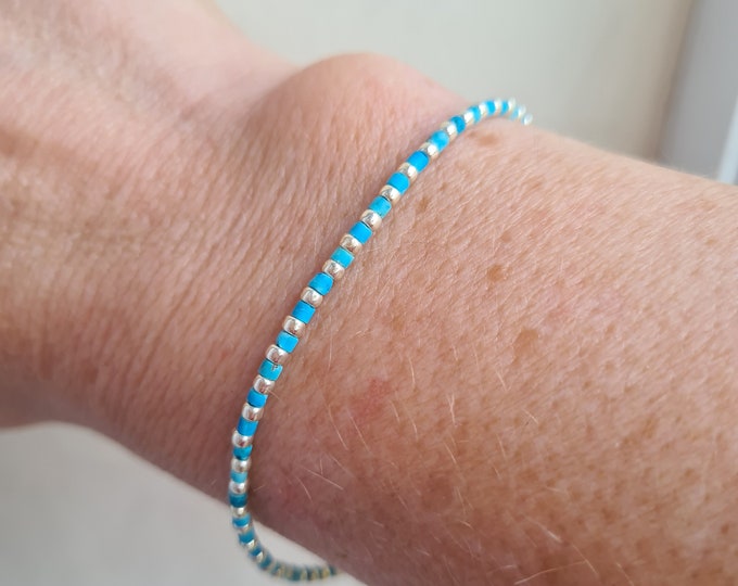 Tiny Turquoise bead Bracelet Sterling Silver or Gold Fill tiny blue Heishi GEMSTONE Bracelet  December Birthstone jewellery gift for her