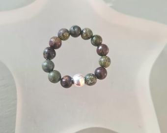 BLOODSTONE stretch ring STERLING SILVER or Gold beaded green red gemstone bead ring stacking Healing base chakra jewellery yoga gift for her