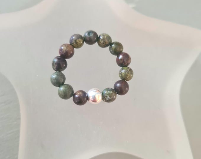 BLOODSTONE stretch ring STERLING SILVER or Gold beaded green red gemstone bead ring stacking Healing base chakra jewellery yoga gift for her