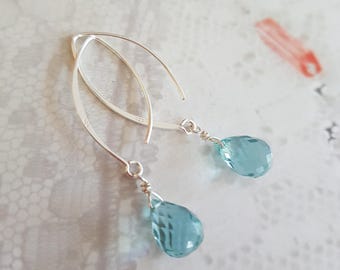 Aquamarine Quartz teardrop earrings on Sterling Silver or 14K Gold Fill fastenings of your choice - March Birthstone jewellery gift