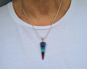 7 CHAKRA gemstone pendant necklace on Sterling Silver Snake chain for him or her Unisex necklace