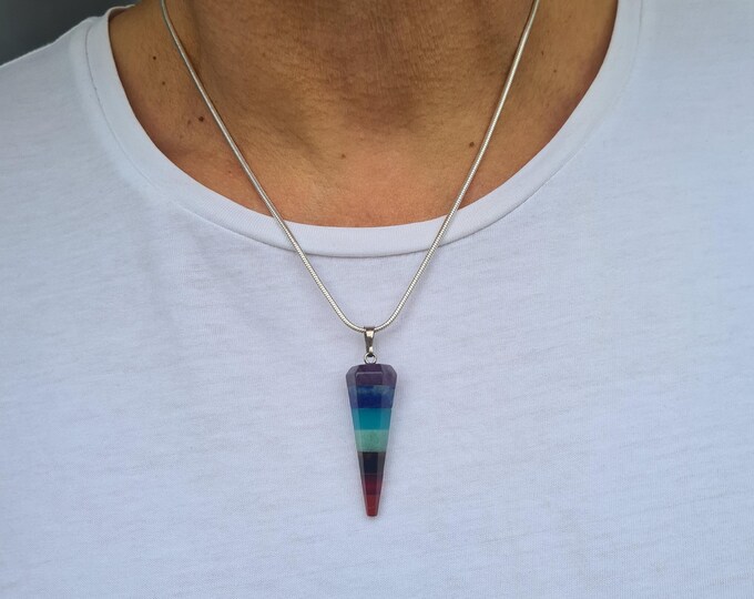 7 CHAKRA gemstone pendant necklace on Sterling Silver Snake chain for him or her Unisex necklace