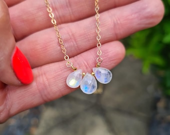 TINY Moonstone necklace choker 14K Gold Fill Sterling Silver dainty white flashy Moonstone gemstone necklace June Birthstone jewellery gift