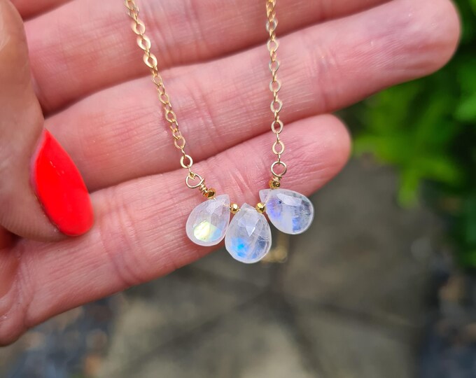 TINY Moonstone necklace choker 18K Gold Fill dainty white flashy Moonstone gemstone necklace June Birthstone jewellery gift for her girl mum
