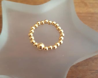 14K GOLD FILL STRETCH ring tiny 3mm Gold beaded ring bead ring stacking ring boho ring elasticated jewellery Gold jewellery Arthritis gift