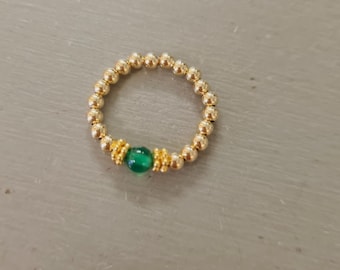GREEN ONYX stretch ring Sterling Silver or 14K Gold Fill green gemstone bead ring beaded stacking ring Healing heart chakra jewellery gift