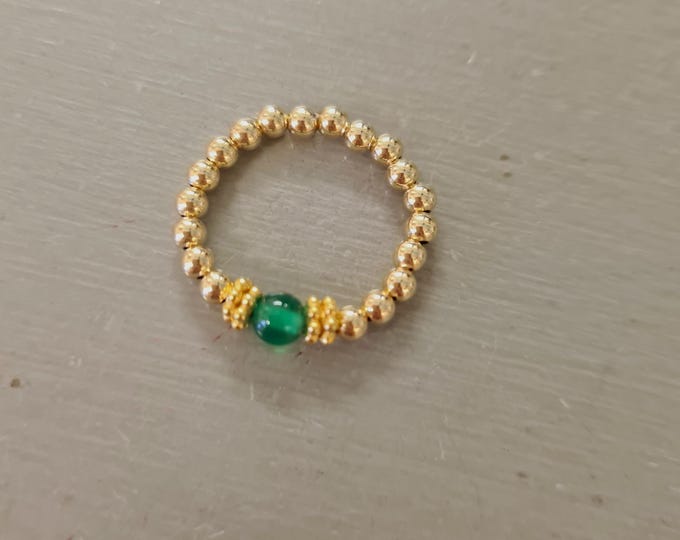 GREEN ONYX stretch ring Sterling Silver or 14K Gold Fill green gemstone bead ring beaded stacking ring Healing heart chakra jewellery gift