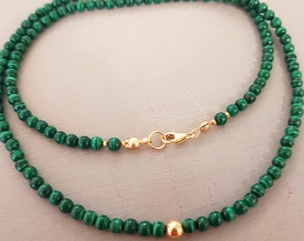 MALACHITE necklace choker Sterling Silver / Gold Fill tiny 4mm green gemstone bead necklace Malachite Heart Chakra jewellery Protection gift