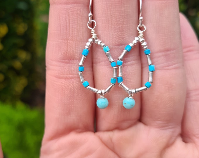 Sterling Silver Turquoise gemstone earrings  small Turquoise hoop earrings Holiday earrings December Birthstone jewellery gift for girl
