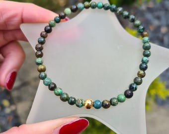 Green Jasper stretch bracelet Sterling Silver Gold Fill tiny 4mm green gemstone bead bracelet African Turquoise Jasper jewellery gift her