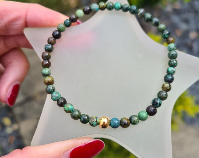 Green Jasper stretch bracelet Sterling Silver Gold Fill tiny 4mm green gemstone bead bracelet African Turquoise Jasper jewellery gift her