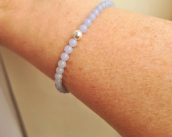 Tiny Blue ANGELITE STRETCH Bracelet Sterling Silver or Gold Fill 4mm light blue GEMSTONE bead Bracelet throat Chakra Healing jewellery gift