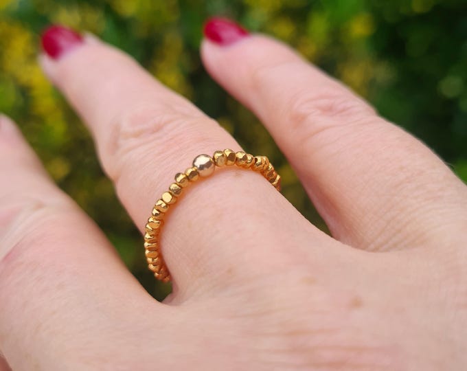 24K GOLD Vermeil STRETCH ring tiny 2mm Gold beaded ring bead stacking ring boho ring elasticated jewellery Gold jewellery Arthritis gift