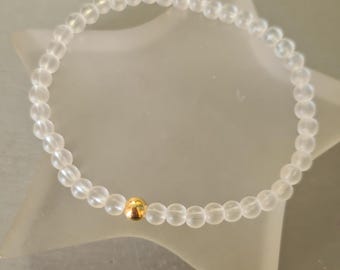 CLEAR FROSTED QUARTZ stretch Bracelet Sterling Silver or 14K Gold Fill tiny 4mm Rock Crystal gemstone bead Bracelet April Birthstone gift