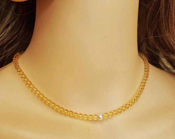 Tiny CITRINE gemstone bead necklace choker Sterling Silver or Gold Fill - November Birthstone jewellery gift