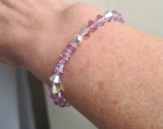 Amethyst crystal stretch bracelet Sterling Silver or Gold Fill 6mm light Amethyst bead bracelet February Birthstone sparklyJewellery gift