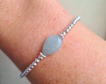 AQUA STRETCH Bracelet Sterling Silver or 14K Gold Fill Aqua blue teardrop GEMSTONE bead Bracelet stacking bracelet Arthritis jewellery gift