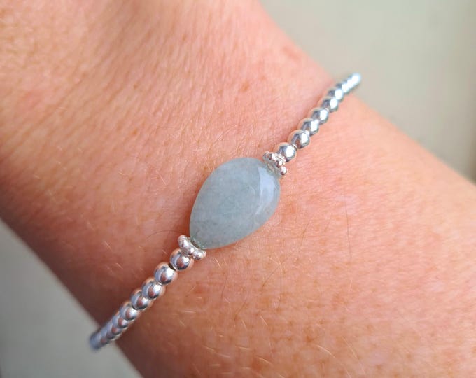 AQUA STRETCH Bracelet Sterling Silver or 14K Gold Fill Aqua blue teardrop GEMSTONE bead Bracelet stacking bracelet Arthritis jewellery gift
