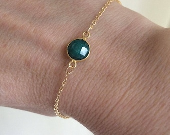 14K Gold Fill Emerald bracelet tiny green raw Emerald gemstone bracelet May Birthstone jewellery dainty Jewellery gift for girl sister mum