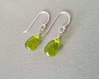 Peridot Quartz earrings Sterling Silver or Gold Fill  small green gemstone teardrop earrings August Birthstone jewellery gift for mum sister