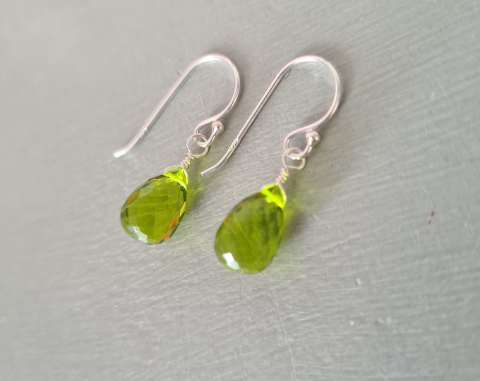 Peridot Quartz earrings Sterling Silver or Gold Fill  small green gemstone teardrop earrings August Birthstone jewellery gift for mum sister