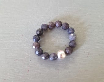 Real Sapphire stretch ring Sterling Silver or Gold Fill tiny raw faceted blue gemstone bead Bracelet September Birthstone jewellery gift her