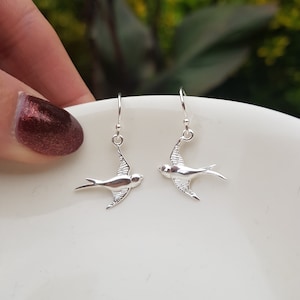 Sterling Silver bird earring hooks Silver unique small swallow bird earrings Handmade Silver bird earrings 925 Silver jewelry jewellery gift