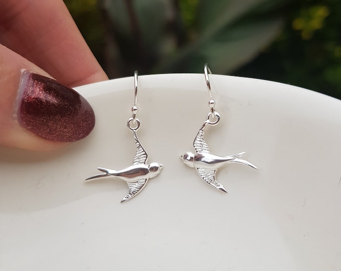 Sterling Silver bird earring hooks Silver unique small swallow bird earrings Handmade Silver bird earrings 925 Silver jewelry jewellery gift