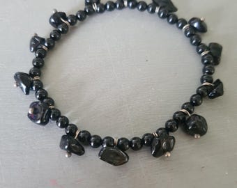 Black Onyx stretch Bracelet Silver 4mm black Onyx GEMSTONE bead and chip Bracelet beaded stacking February Birthstone jewellery gift Chakra