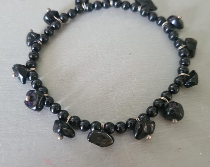 Black Onyx stretch Bracelet Silver 4mm black Onyx GEMSTONE bead and chip Bracelet beaded stacking February Birthstone jewellery gift Chakra