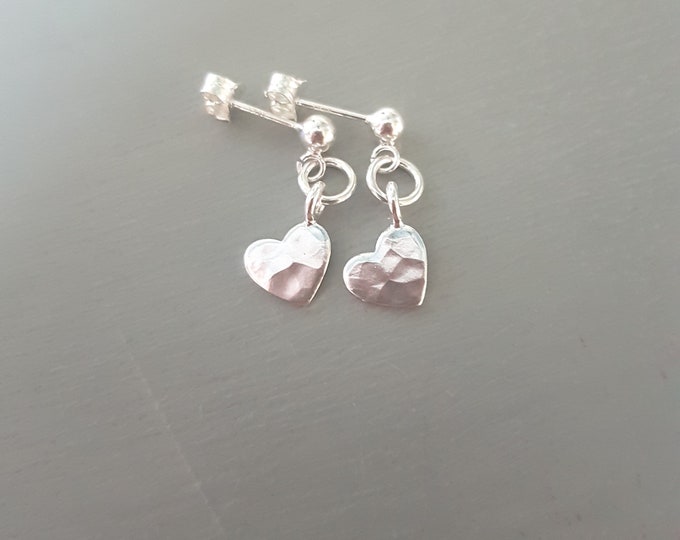 Tiny Sterling Silver hammered heart earrings - Silver Heart jewellery gift for her  - Valentines gift for  her