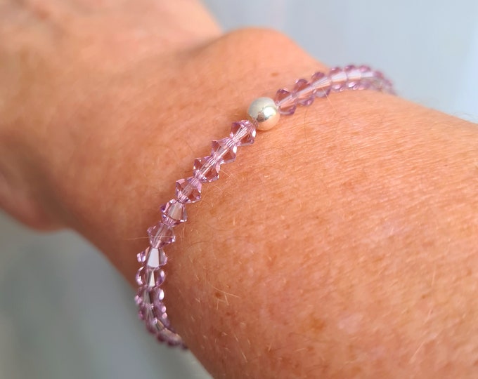 Amethyst crystal stretch bracelet Sterling Silver or Gold Fill tiny 4mm light Amethyst bead bracelet February Birthstone Jewellery gift