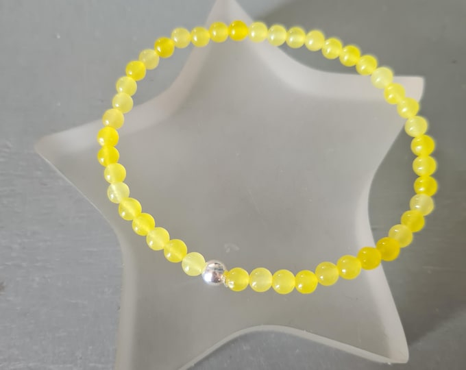 Tiny YELLOW JADE Bracelet Sterling Silver / Gold Fill Small 4mm yellow gemstone bead Bracelet beaded stretch Bracelet Boho Chakra jewelry