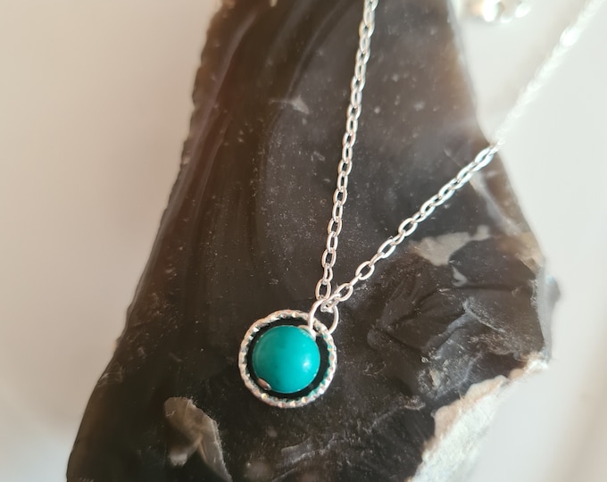 Tiny Turquoise necklace Sterling Silver blue green Turquoise bead pendant necklace  December Birthstone jewellery gift for women girl mum