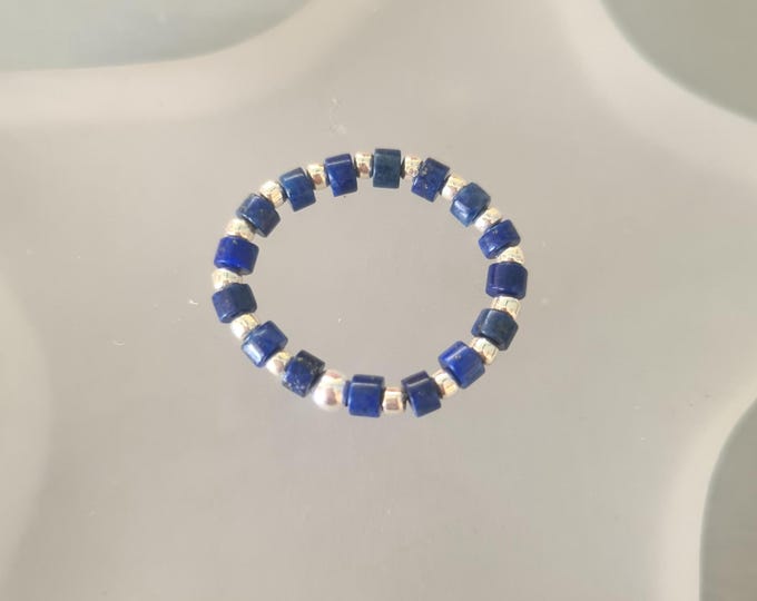 BLUE LAPIS LAZULI stretch ring Sterling Silver or Gold Fill tiny Blue gemstone bead ring chakra stacking September Birthstone jewellery gift