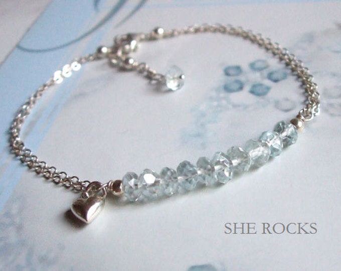Sterling Silver Aquamarine bracelet- March Birthstone jewellery gift - Throat Chakra Yoga Healing crystal gift