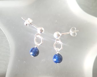 Tiny Kyanite earrings Sterling Silver or Gold Fill stud small 5mm blue Kyanite gemstone bead drop earrings jewellery gift for her mum girl