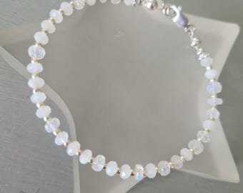 White Moonstone bracelet Sterling Silver or 14K Gold Fill small white gemstone bead bracelet real Moonstone June Birthstone jewellery gift