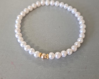 Small Freshwater Pearl STRETCH Bracelet Sterling Silver or Gold Fill 5mm AA white pearl Bracelet June Birthstone jewellery gift for her girl