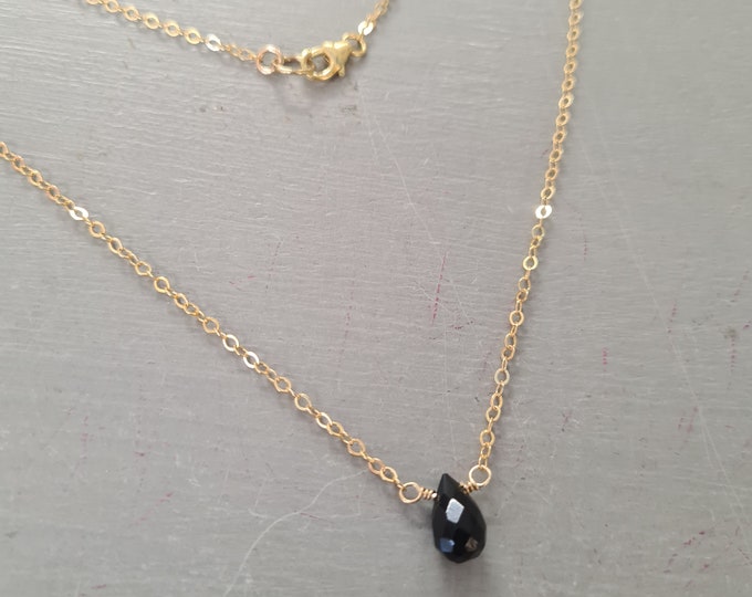 18K Gold Fill Black Onyx necklace choker or Rose Gold Small tiny black gemstone teardrop necklace dainty black jewellery gift for her girl
