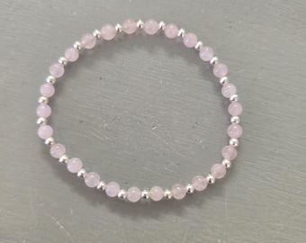 Tiny Pink Rose Quartz stretch Bracelet Sterling Silver or 14K Gold Fill 4mm pink gemstone bead Bracelet Rose Quartz jewellery gift for her