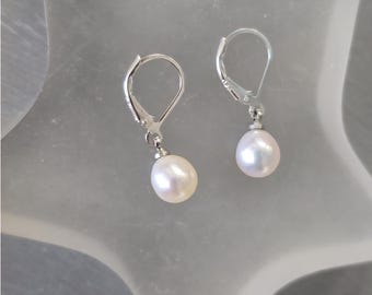Small Freshwater pearl drop earrings on Sterling Silver lever backs white real pearl teardrop earrings June Birthstone jewellery gift bridal