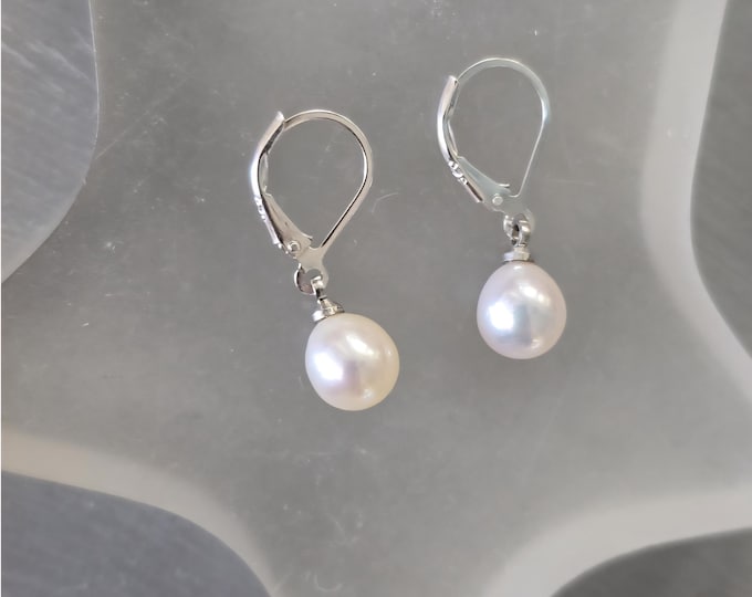 Small Freshwater pearl drop earrings on Sterling Silver lever backs white real pearl teardrop earrings June Birthstone jewellery gift bridal