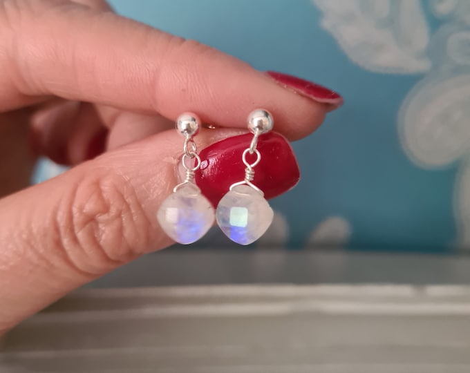 Tiny Moonstone earrings Sterling Silver or 14K Gold Fill - June Birthstone jewellery -  gift for mum girl