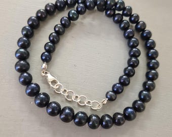 Black Freshwater Pearl necklace choker Sterling Silver or Gold Fill large 8-9mm real AA Black pearl necklace June Birthstone jewellery gift