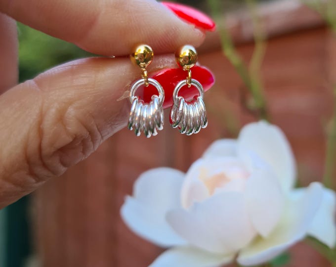 Tiny Sterling Silver and 14K Gold Fill studs, small Mixed metal stud earring or all Silver studs minimalist jewellery gift for her girl him