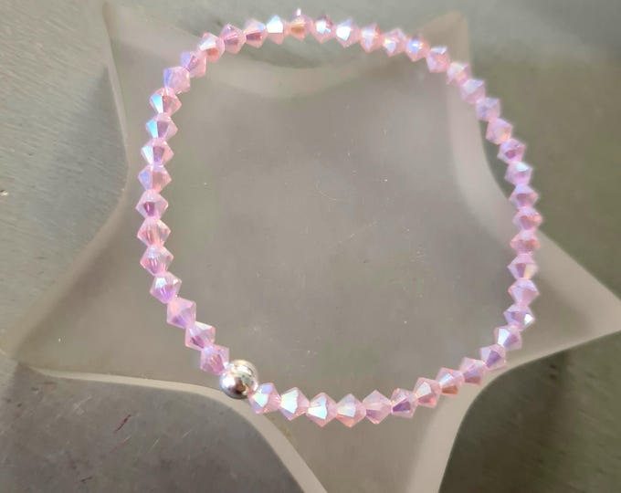 PINK AB crystal stretch bracelet Sterling Silver Gold Fill or diamante tiny light pink bead bracelet beaded stacking Crystal jewellery gift
